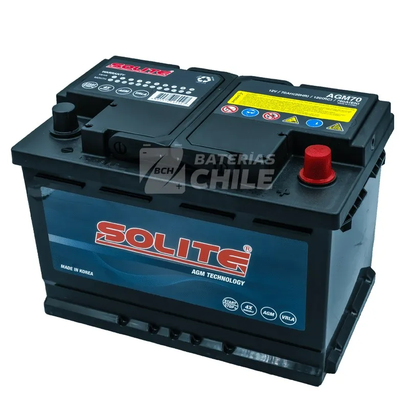 [21-0017] 70AH SOLITE STAR STOP AGM70 CCA760 BATERIA - +